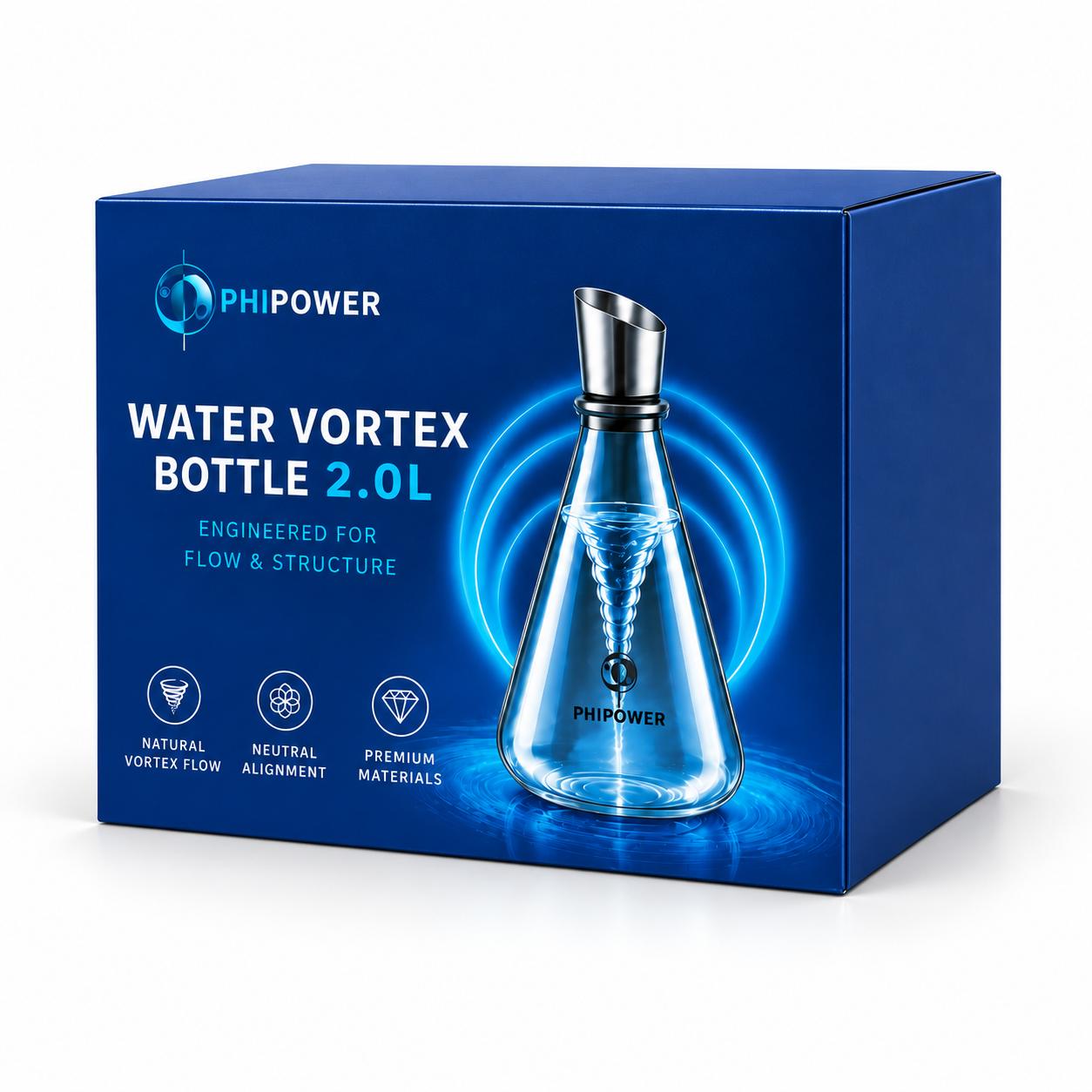 Retail packaging of the Phipower Water Vitalizer 2 Litre (Water Vortex Bottle 2.0L)
