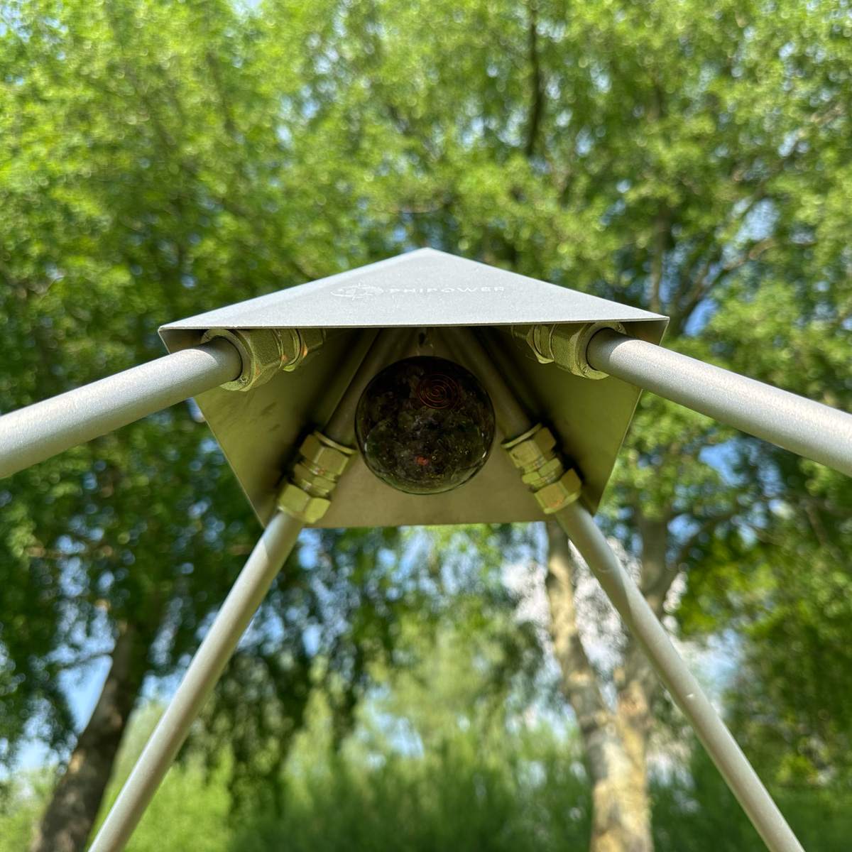 Close-up under the apex of the Phipower meditation pyramid