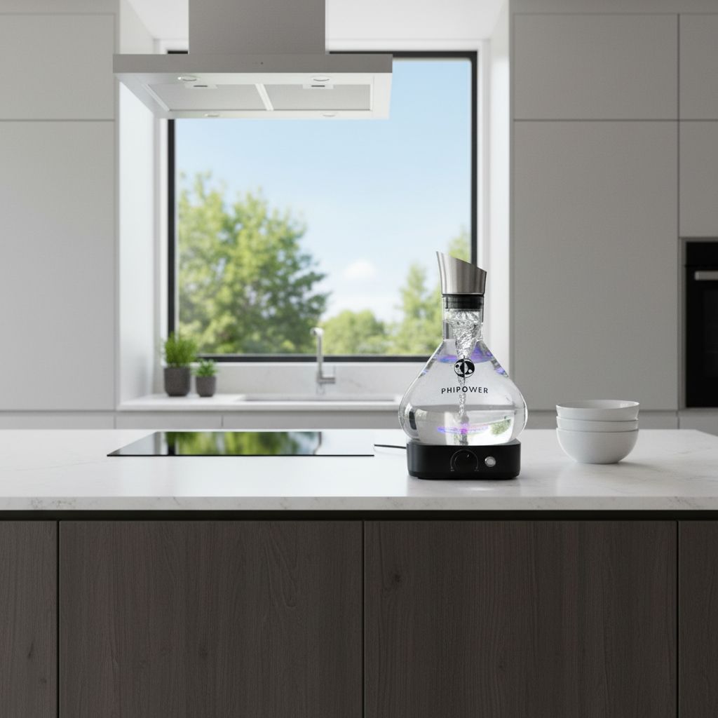 Vitalized water maker on a modern kitchen island