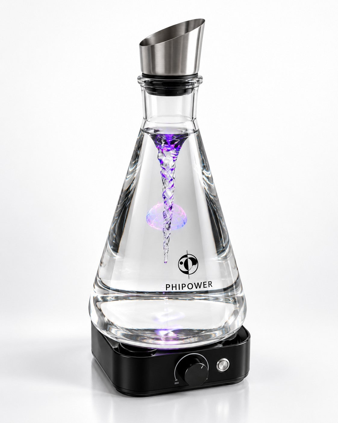 Pouring vitalized water from the Phipower Watervitalizer 2 liter into a glass