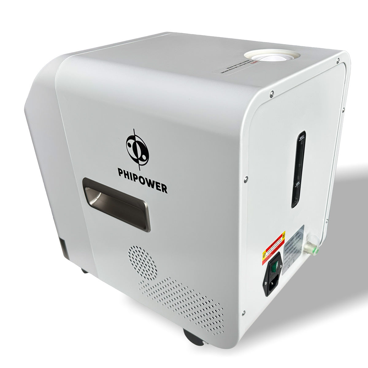 Phipower waterstofinhalator, zij- en achteraanzicht