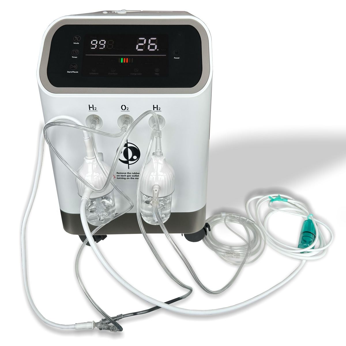 Phipower waterstofinhalator met bevochtigersflesjes en aangesloten neuscanule